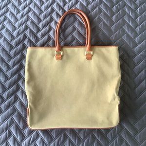 J Crew Tote Bag Canvas & Leather Khaki with Tan Leather